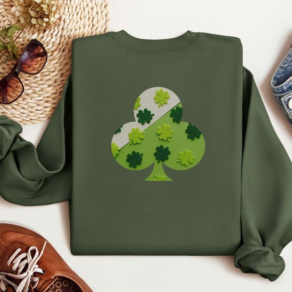 Military Green Shamrock Sweatshirt for Saint Patrick Day Clover Green Sweatshirt - Picture 1 of 9